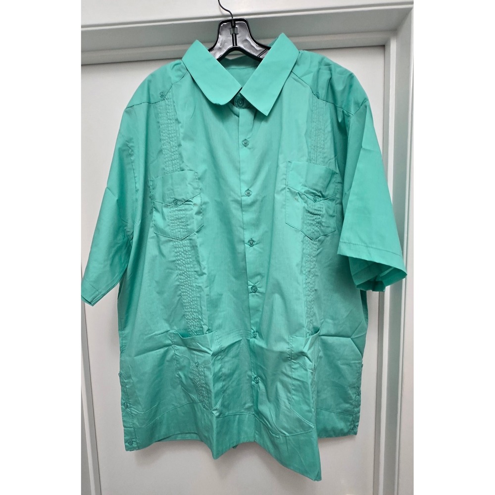 GUAYABERA Mens‎ 3X Aqua Blue Short Sleeve Linen Blend Button Down Shirt